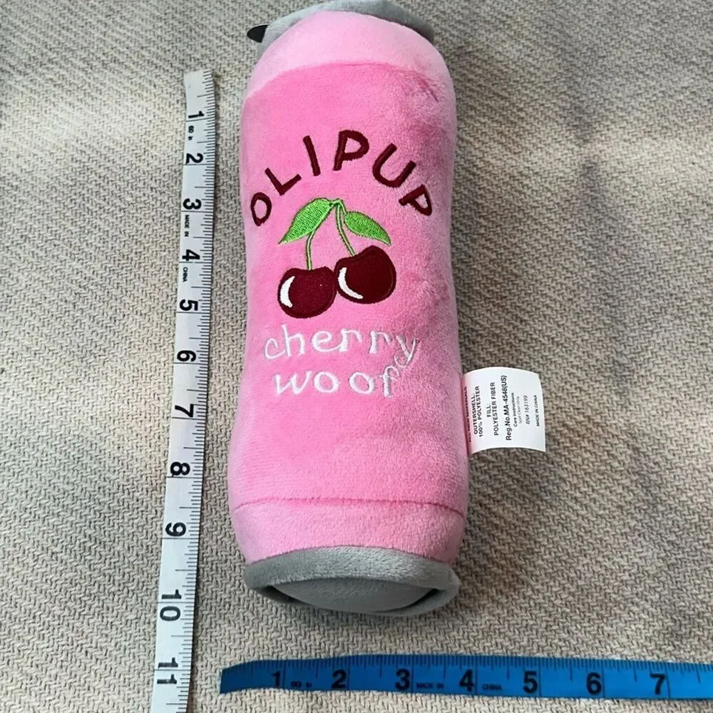 Olipup Cherry Woof Bottle Cruncher Dog Toy NWT Pink Valentine Gift Pet Puppy